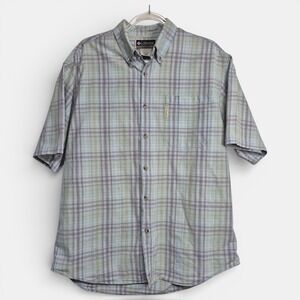 Columbia Sportswear Mens Large Blue Plaid Short Sleeve Button Down Shirt AM7145